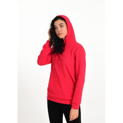 Kırmızı Kanguru Cepli kapüşonlu Petek Desenli Tarz Sweatshirt G1023-3