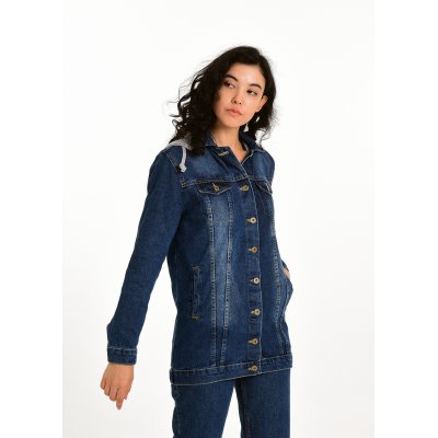 Mavi Kapüşonlu Jean Ceket      G1042-1